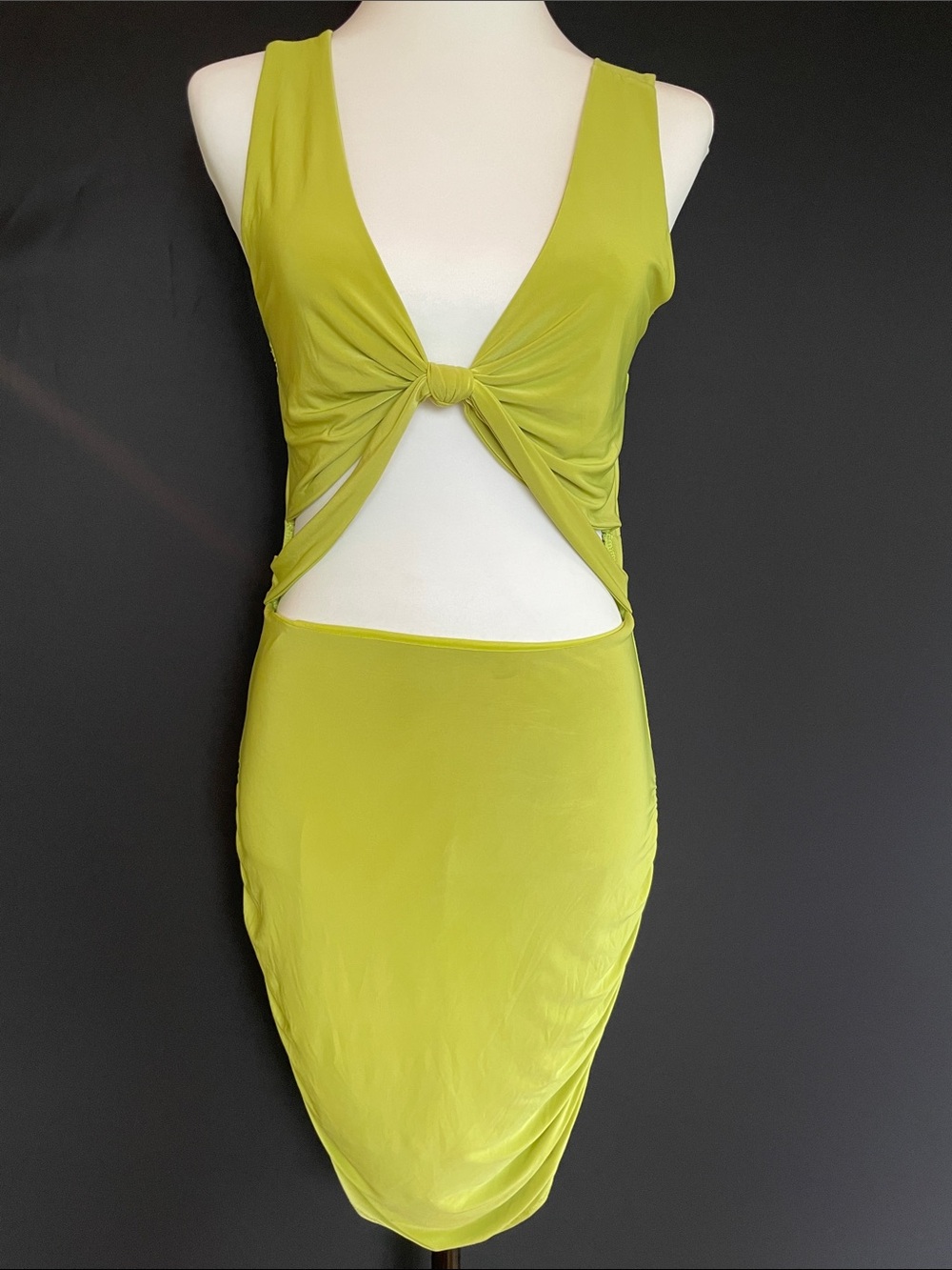 Sabora Lime Green Ruched Cutout Midi Dress Bodycon Party Club Women L